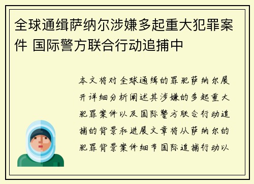 全球通缉萨纳尔涉嫌多起重大犯罪案件 国际警方联合行动追捕中